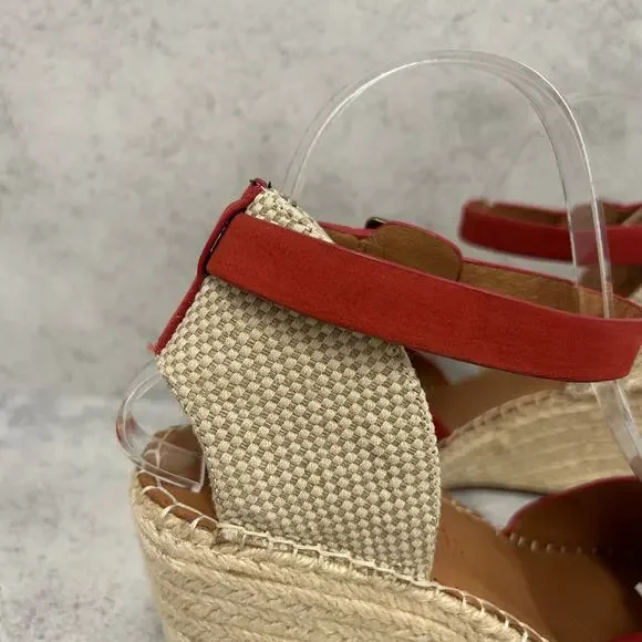 Gentle Souls Charli Red Leather Espadrille Wedge Sandals 8.5 Boho Coastal Chic - Picture 11 of 11